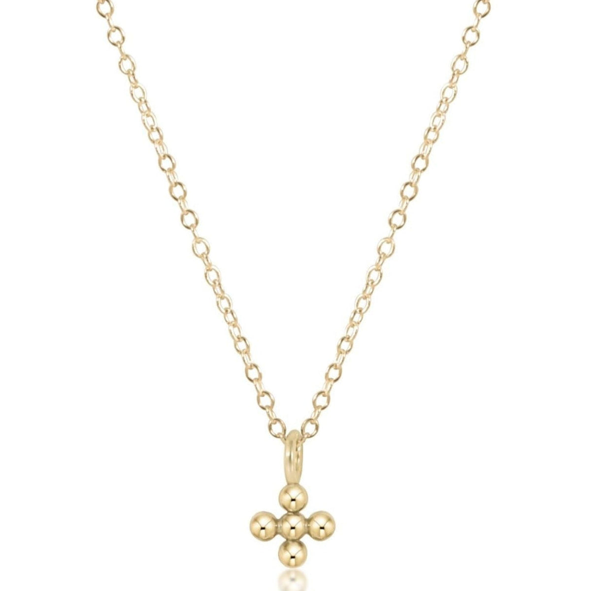 16" Necklace Gold - Signature Cross Beaded Small Gold Charm