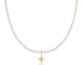 Choker Beaded - Classic Pearl 3mm - Signature Cross Gold Charm