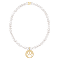 Classic Pearl 3mm Bracelet - Paw Print Gold Disc