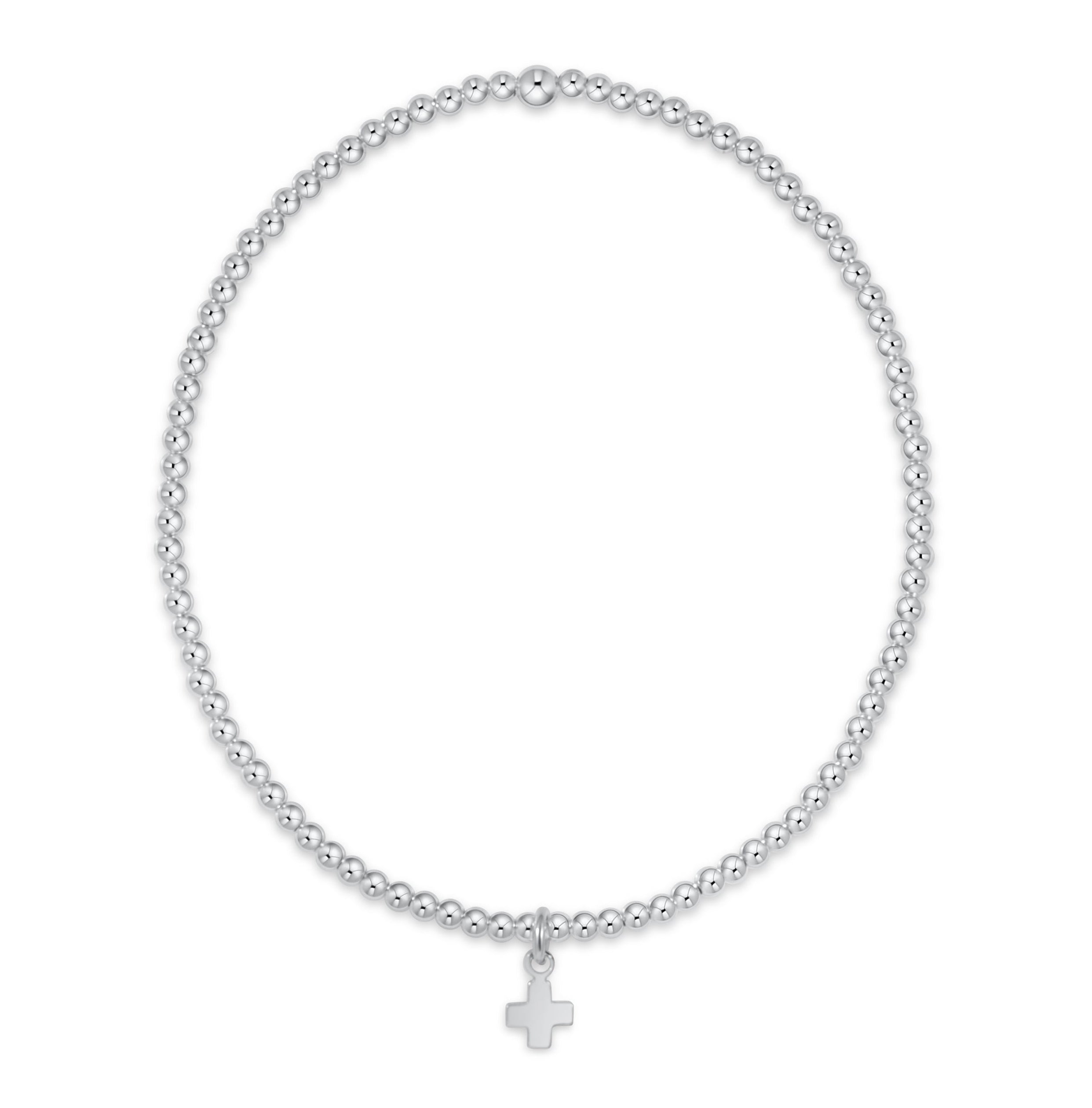 Classic Sterling 2mm Bracelet - Signature Cross Small Sterling Charm