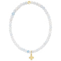Classic Aquamarine 3mm Bracelet - Signature Cross Gold Charm