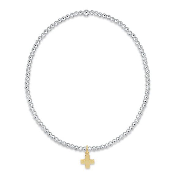 Classic Mixed Metal 2mm Bracelet - Signature Cross Small Gold Charm