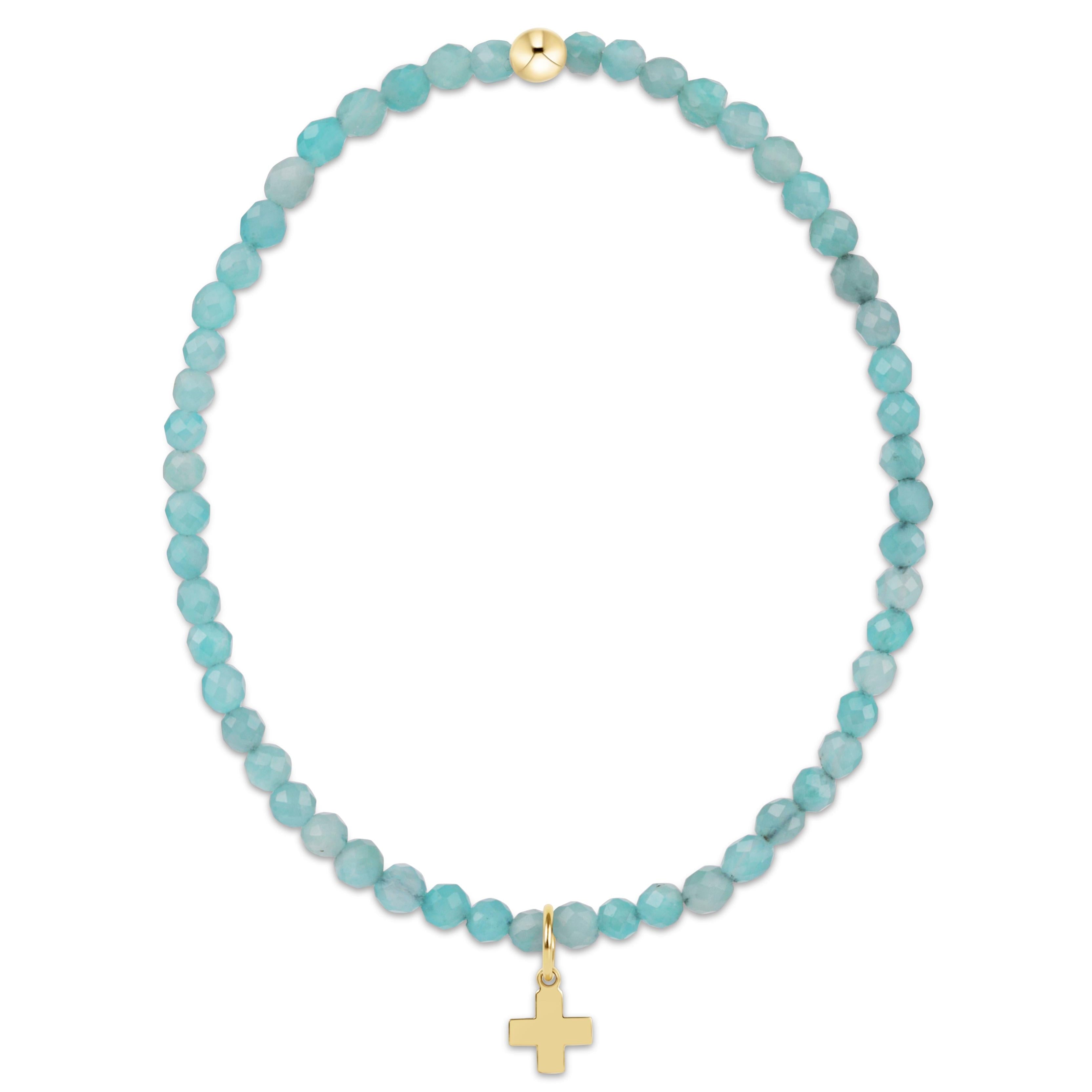 Classic Amazonite 3mm Bracelet - Signature Cross Gold Charm