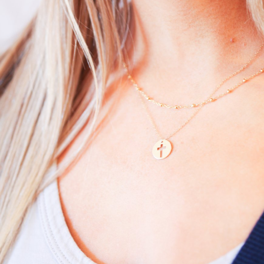 16" necklace gold - blessed gold disc